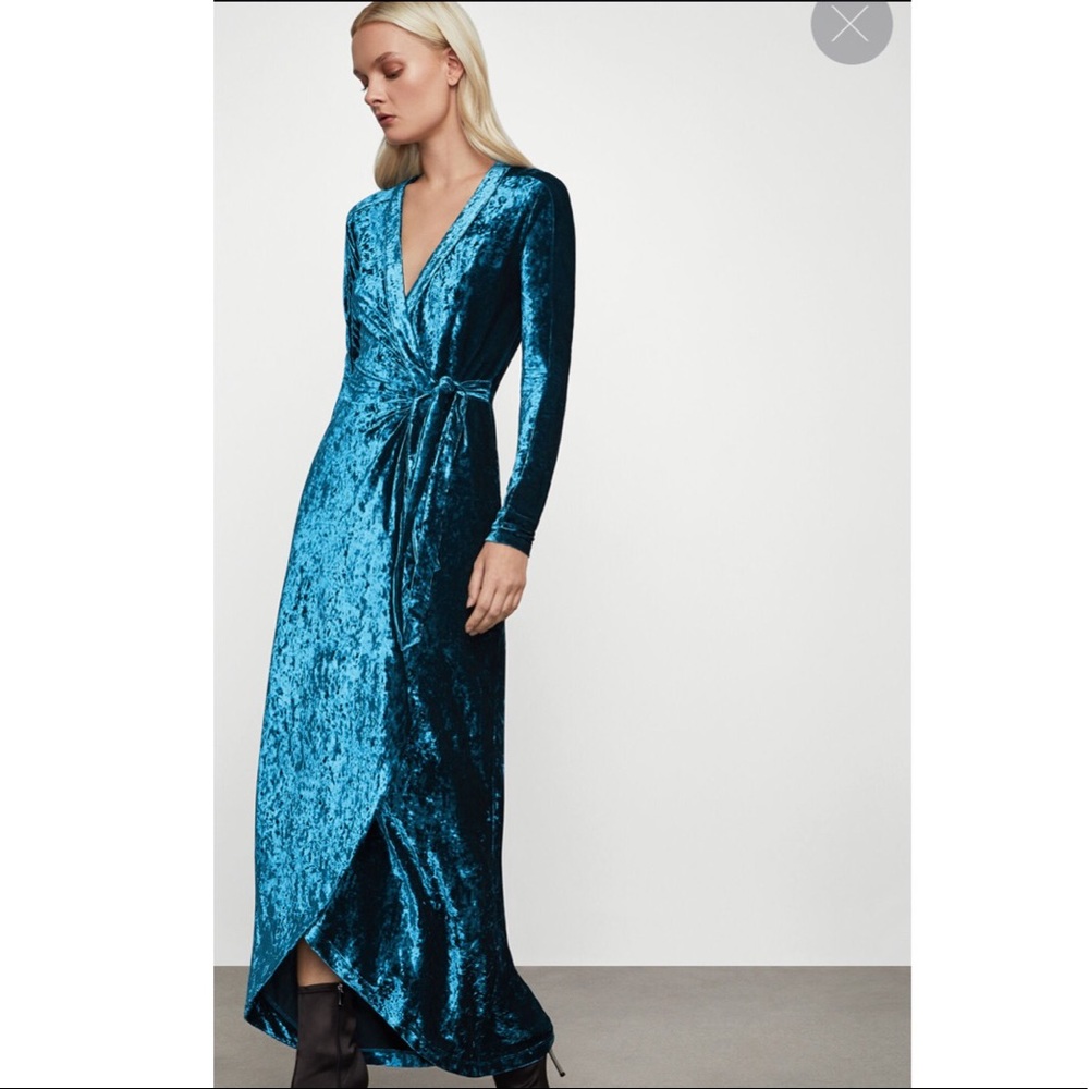 RARE! BCBG Blue Velvet Velour Wrap Dress